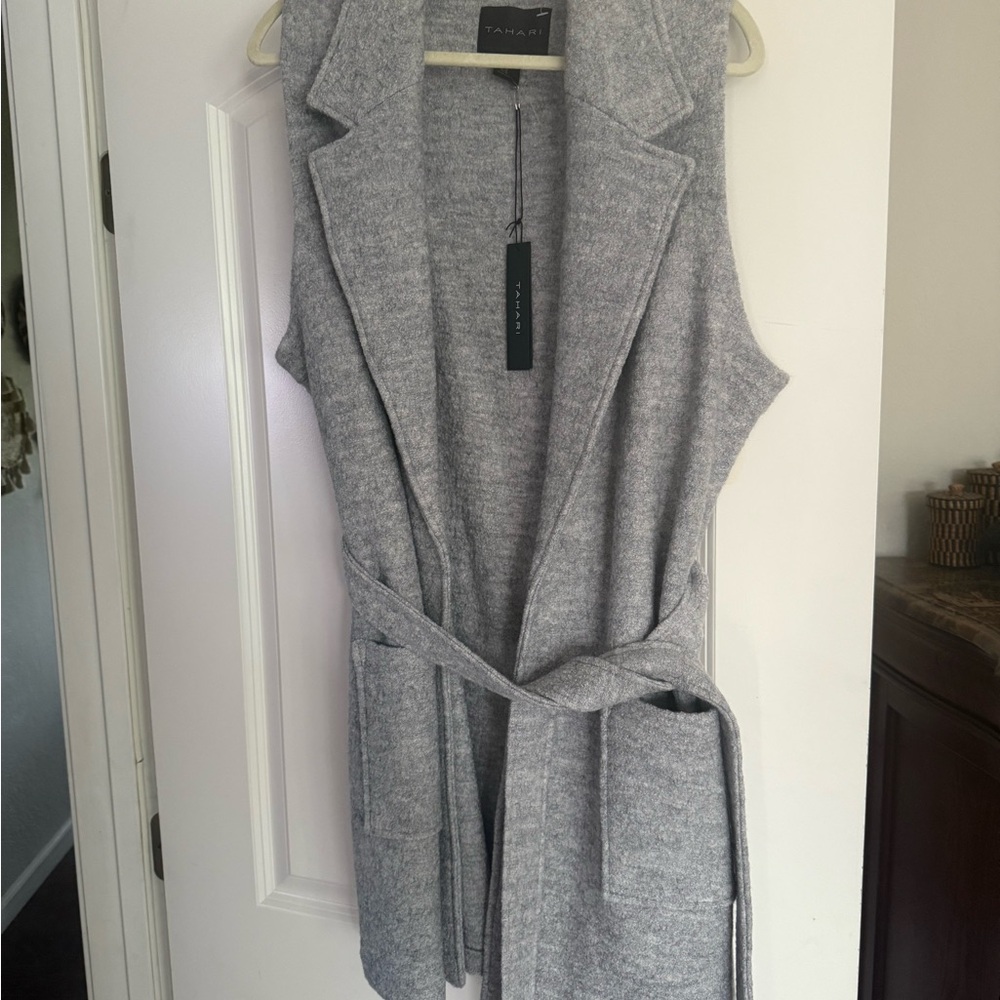 Tahari Gray Wool Blend Cardigan